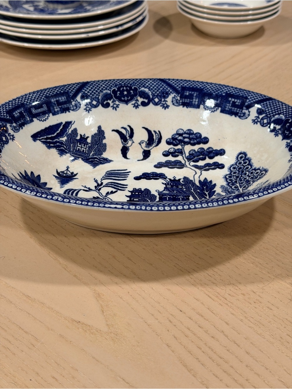 Blue and White Ceramic Serving Bowl - Classic Willow Pattern